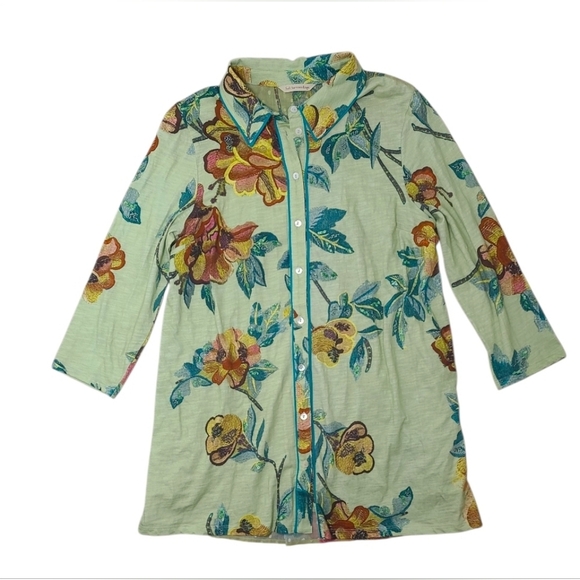 Soft Surroundings Elena Tropical Floral Mix Media Tunic Top Size Medium - Picture 2 of 15